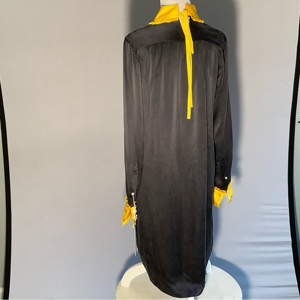 NWT Bill Blass 100% Silk Navy Shift Dress w/ Yellow Ruffle Collar – Size S - Picture 8 of 16